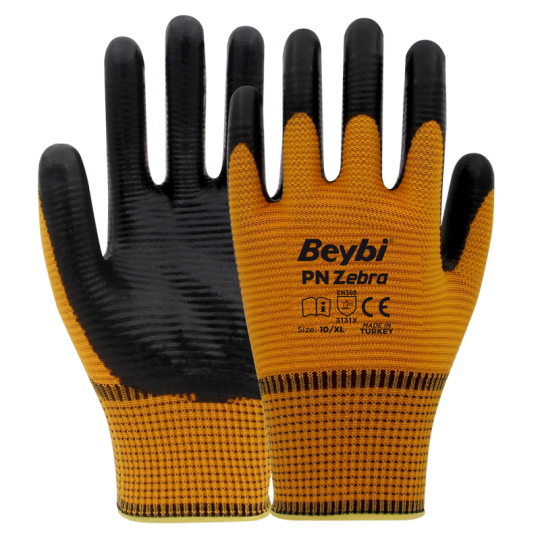 Beybi PN Zebra Polyester Örme Nitril Eldiven Beybi PN Zebra Polyester Örme Nitril Eldiven