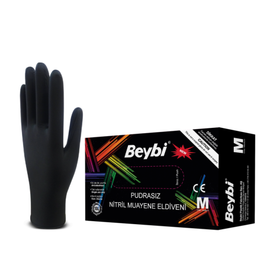 Beybi Siyah Nitril Pudrasız Muayene Eldiveni Beybi Siyah Nitril Pudrasız Muayene Eldiveni